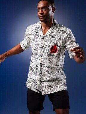 Disney Marvel Avengers Mens Button Down Short Sleeve Comic Blurb Shirt size 3XL